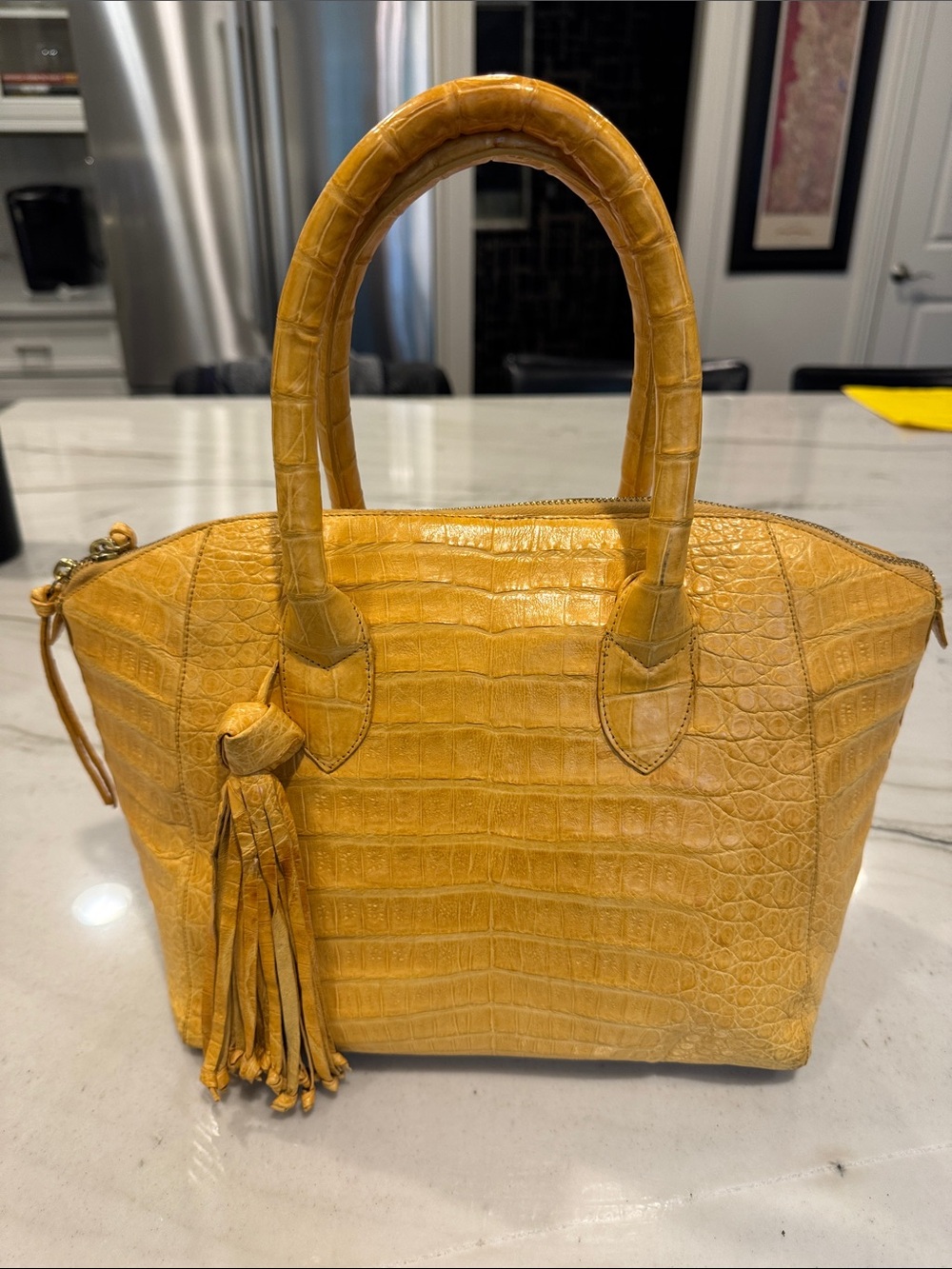 Nancy Gonzalez Crocodile Tassel Satchel - Yellow